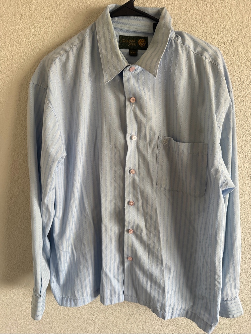 Vintage Lamasini Jeans Blue Striped Dress Shirt Size Large